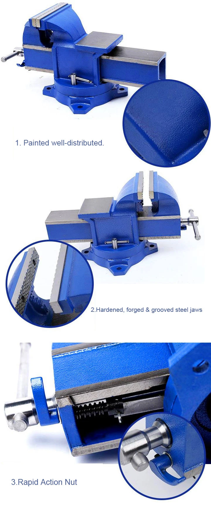 5′′/125mm Quick-Release Bench Vise Swivel Base with Anvil