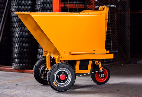 Carrello per cantiere con cassone ribaltabile piccolo elettrico grigio per autocarro con cassone ribaltabile